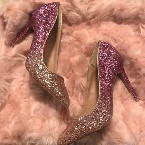 Pink and Gold Ombré Glitter Pumps